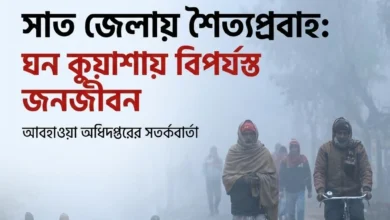 সাত জেলায় শৈত্যপ্রবাহ, ঘন কুয়াশায় বিপর্যস্ত জনজীবন।